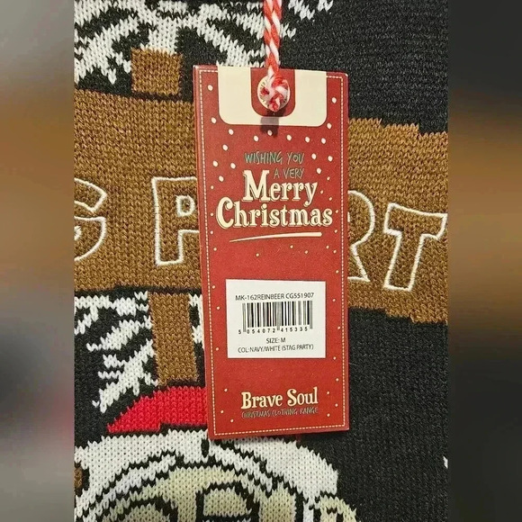 Brave soul Christmas  Ugly Crewneck Large Woven Graffic Sweater Unisex S M - Picture 4 of 10